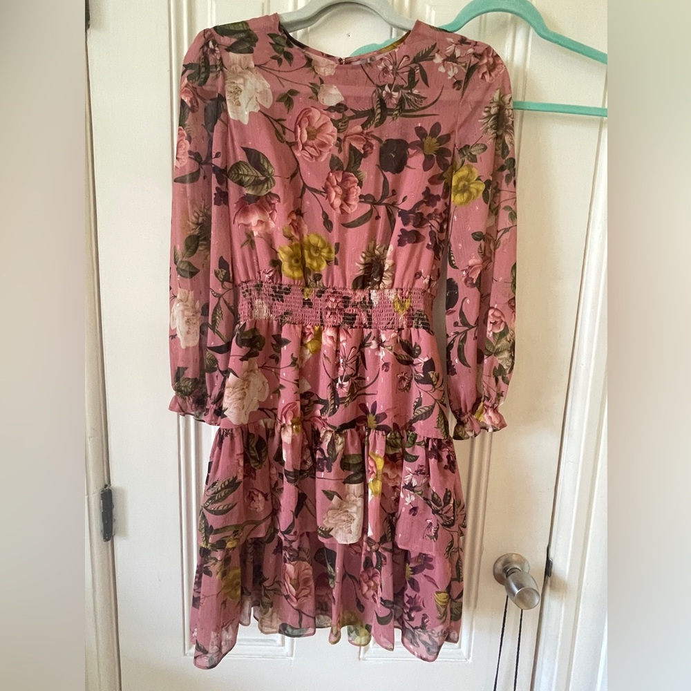 Pink flowered Eliza J dress, with sparkle touches